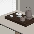 Modern Tea Set With Teapot Cups On Tray By Window On Light Table 3d model