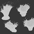 Transparent Water Fountain With Four Different Splash Shapes On Black Background