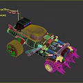 Black Modified Off-Road Truck with Roof Cabin Large Tires Front Spiked Attachments and Top Flag