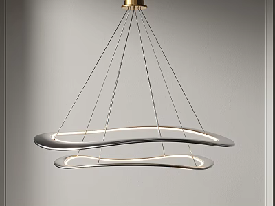 Modern Metallic Chandelier Featuring Curved Rings Golden Ceiling Mount And Soft Lighting 3d model