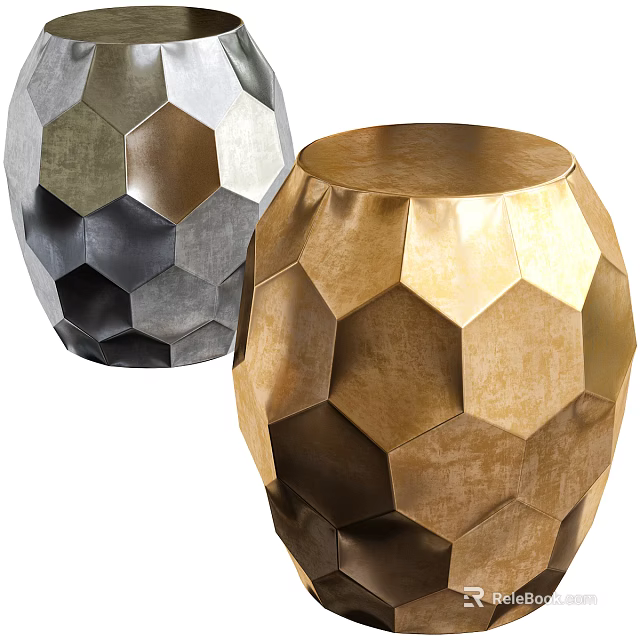 Modern Geometric Stools Golden And Silver Hexagonal Panel Design With Metallic Finish For Interior Decor 3d model 