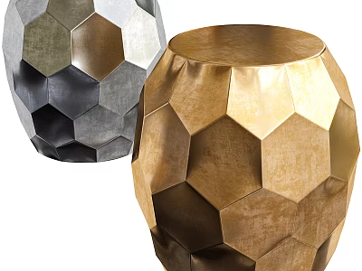 Modern Geometric Stools Golden And Silver Hexagonal Panel Design With Metallic Finish For Interior Decor 3d model