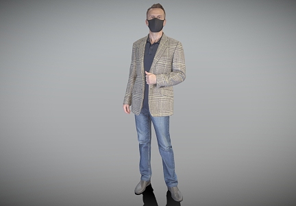 Casual suit men wearing masks men 3d model