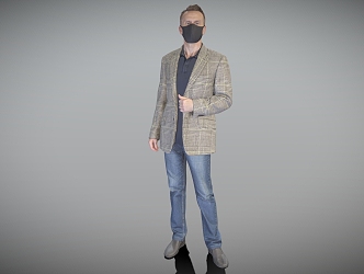 Casual suit men wearing masks men 3d model