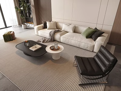 Modern Living Room Leisure Sofa Set With White Upholstery Coffee Table And Accent Chair 3d model