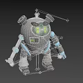 Smart Robot With Green Digital Display Sensor Antennas Gray Body And Blue Mechanical Arms