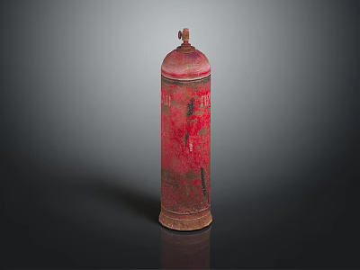 Red Rusted Cylindrical Metal Container With Vintage Valve Top And Base 3d model