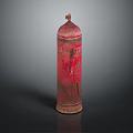 Red Rusted Cylindrical Metal Container With Vintage Valve Top And Base