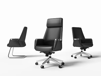 Modern Black Leather Executive Office Chair With Sturdy Metal Frame And Swivel Wheels 3d model