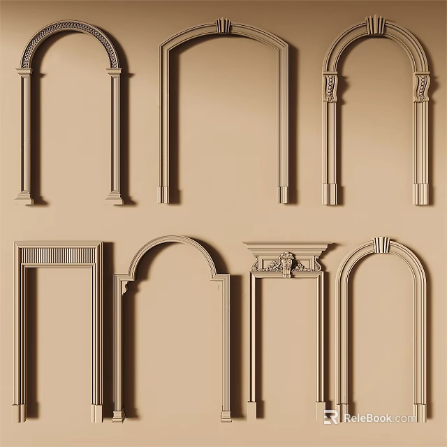 Various Light Brown Door Frames And Arch Decorations With Decorative Designs 3d model 