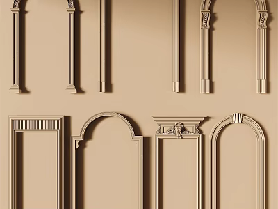 Various Light Brown Door Frames And Arch Decorations With Decorative Designs 3d model