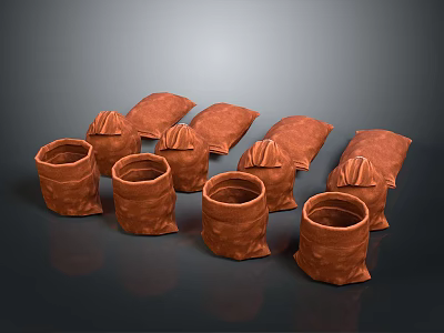 Brown Fabric Storage Bags For Household Organization With Cylindrical And Folded Designs 3d model