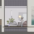 Modern Room Divider Grid Design With Transparent Panels Wooden Shelf And Decorative Lighting