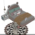 Adorable Kids Bed with Bear Ear Headboard Pink White Design Soft Pillows and Plush Toy