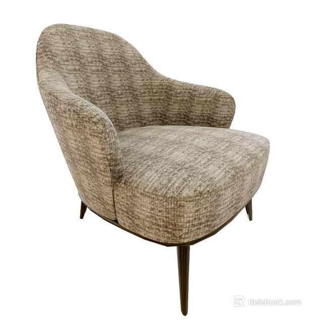 Modern Fabric Upholstered Accent Chair With Curved Armrest And Tapered Wooden Legs 3d model 