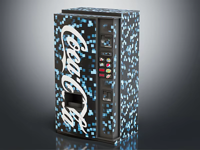Coca-Cola Commercial Vending Machine With Pixel Art Design Black And Blue Exterior For Beverage Dispensing 3d model
