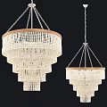 Elegant Layered Beaded Chandelier With Wooden Rim And Hanging Chains For Decor