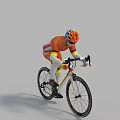Man Riding Road Bike In Orange Sportswear With Colorful Helmet And Golden Frame