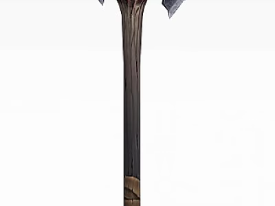Technology Exhibition Hall Displaying Skull Adorned Battle Axe With Dark Blade And Wooden Handle 3d model