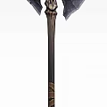 Technology Exhibition Hall Displaying Skull Adorned Battle Axe With Dark Blade And Wooden Handle