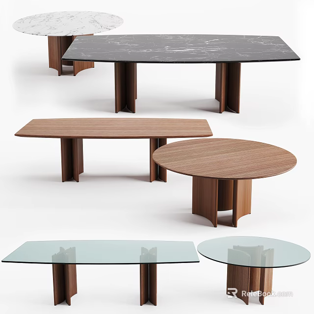 Modern Dining Tables Featuring Rectangular Round Shapes Wooden And Glass Top Designs 3d model 