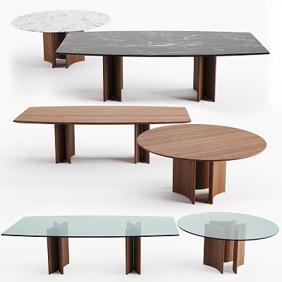 Modern Dining Tables Featuring Rectangular Round Shapes Wooden And Glass Top Designs 3d model