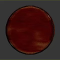 Red Wooden Stool With Round Textured Seat And Curved Legs Design