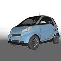 Small Light Blue Compact Car With Two Seater Rounded Front Design And Black Roof 3d model