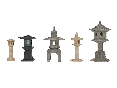 Outdoor Lanterns in Traditional Styles with Various Designs and Colors for Garden Decor 3d model