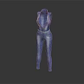 Blue Denim Jumpsuit with Adjustable Straps and Pink Waist Belt for Casual Daily Wear Style