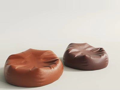 Two Brown Leather Bean Bag Chairs With Wrinkled Design On White Background 3d model