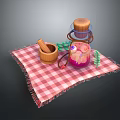 Household Living Supplies With Checkered Cloth Wooden Lid Bottle Bowl And Spoon