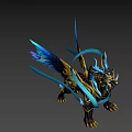 Elegant Mythical Creature With Blue Wings Golden Ornaments Black Body And Flowing Blue Ribbons