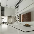 Modern Spacious Sales Center Interior With Wooden Grille Layered Steps And Decorative Stones