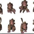 3D Monkey Character Models With Various Poses And Brown Fur Details 3d model