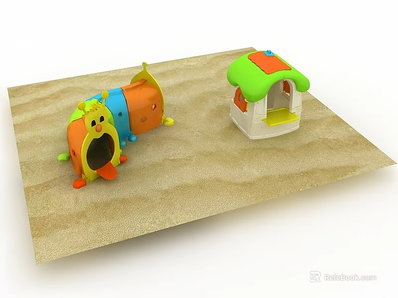 Colorful Children's Toy Swing Door House With Green Roof And Sand Base 3d model 