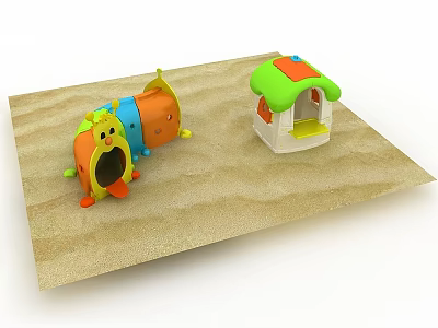Colorful Children's Toy Swing Door House With Green Roof And Sand Base 3d model