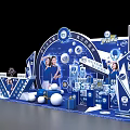 Blue Themed Commercial Equipment Exhibition Booth Design With Display Elements And Brand Posters