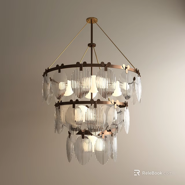 Elegant Crystal Chandelier With Layered Transparent Crystals And Warm Light 3d model 