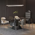Modern Dining Room Interior With Round Black Table And White Gray Chairs 3d model