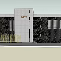Modern Building Exterior With 2009 Marked Gray Column Green Plant Wall And Yellow Railings