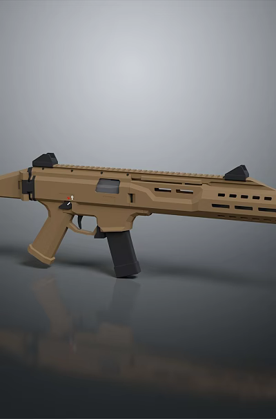 Modern Tan Tactical Rifle With Military Style Barrel Stock Magazine And Ergonomic Grip 3d model