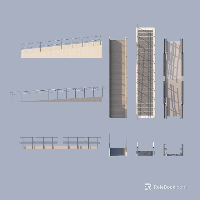 Various Railing Designs With Metal Frames And Wooden Balcony Structural Elements 3d model 