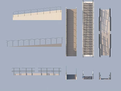 Various Railing Designs With Metal Frames And Wooden Balcony Structural Elements 3d model