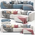 Sectional Multi seat Sofa With Patterned Pillows And Soft Blankets In Living Room 3d model