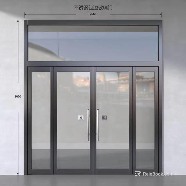 Modern Black Double Doors With Glass Panels And Metal Frame For Building Entrance 3d model 