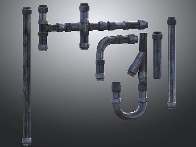 Various Rusty Metal Pipe Fittings Featuring Elbows Joints And Straight Tubes 3d model