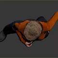 Stylish Woman In Orange Top Dark Pants Beret Hat With Crossbody Bag On Gray Background