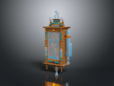 Vintage Style Wooden Furniture With Glass Door Blue Gold Accents And Top Decorations 3d model