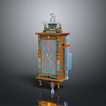 Vintage Style Wooden Furniture With Glass Door Blue Gold Accents And Top Decorations
